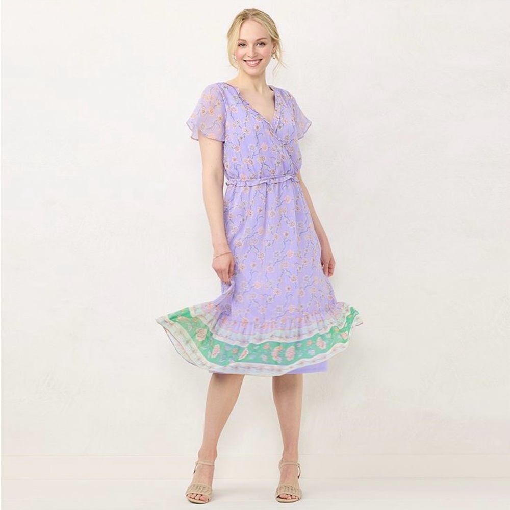 LC Lauren Conrad Lavender Midi Floral Dress NWT